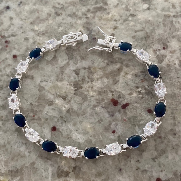 🤍💙New💙🤍Sapphire and Diamond Tennis Bracelet CZ/Sterling/Italy